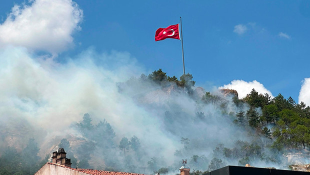 Tarihi Kütahya Kalesi'nde ağaçlık alanda çıkan yangın söndürüldü