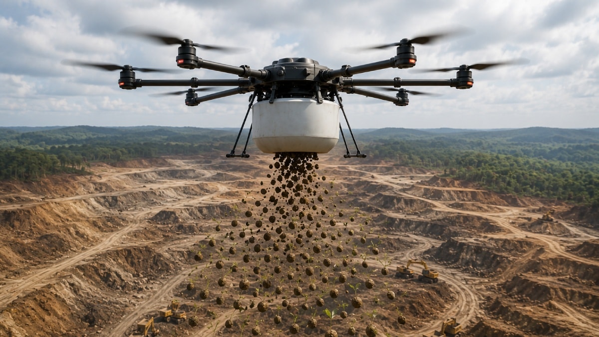 Çorak altın madeni arazisi dronlarla yeşertiliyor: Binlerce fidan toprakla buluştu