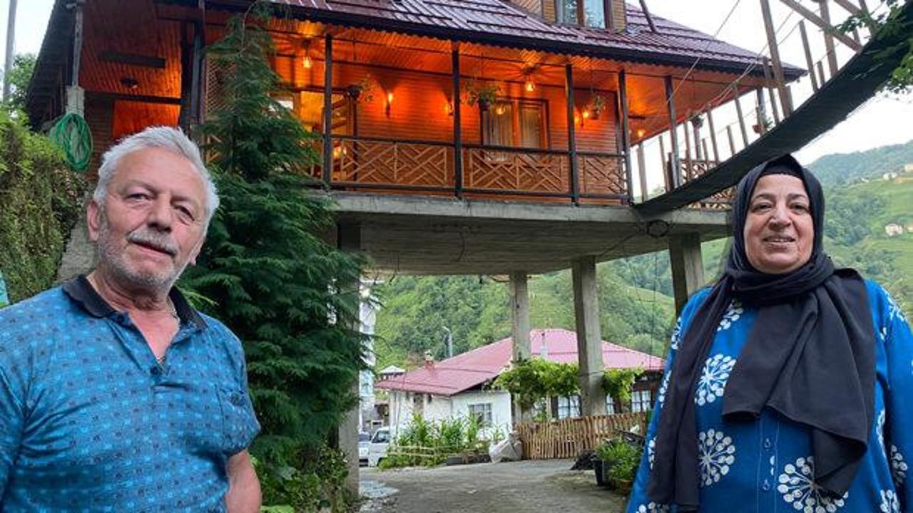 Rize'de ilginç yapılaşma: Eğimli araziye dev kolonlar üzerine villa inşa etti