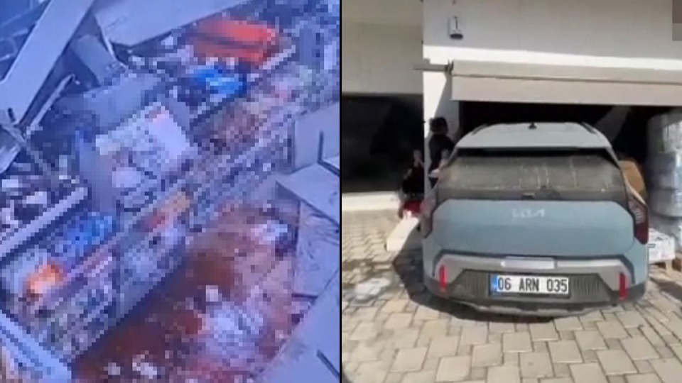 Milas'ta otomobil markete daldı: Çalışanlar ve müşteriler son anda kurtuldu