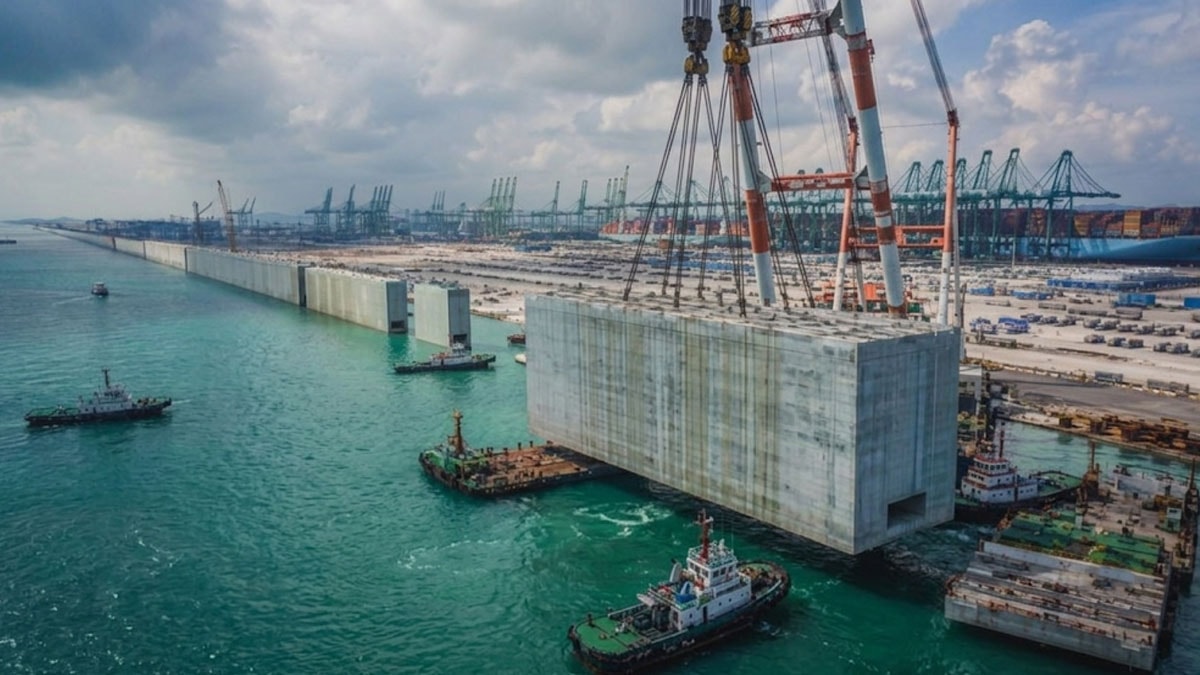 Denize 10 katlı bina yüksekliğinde beton bloklar döktüler