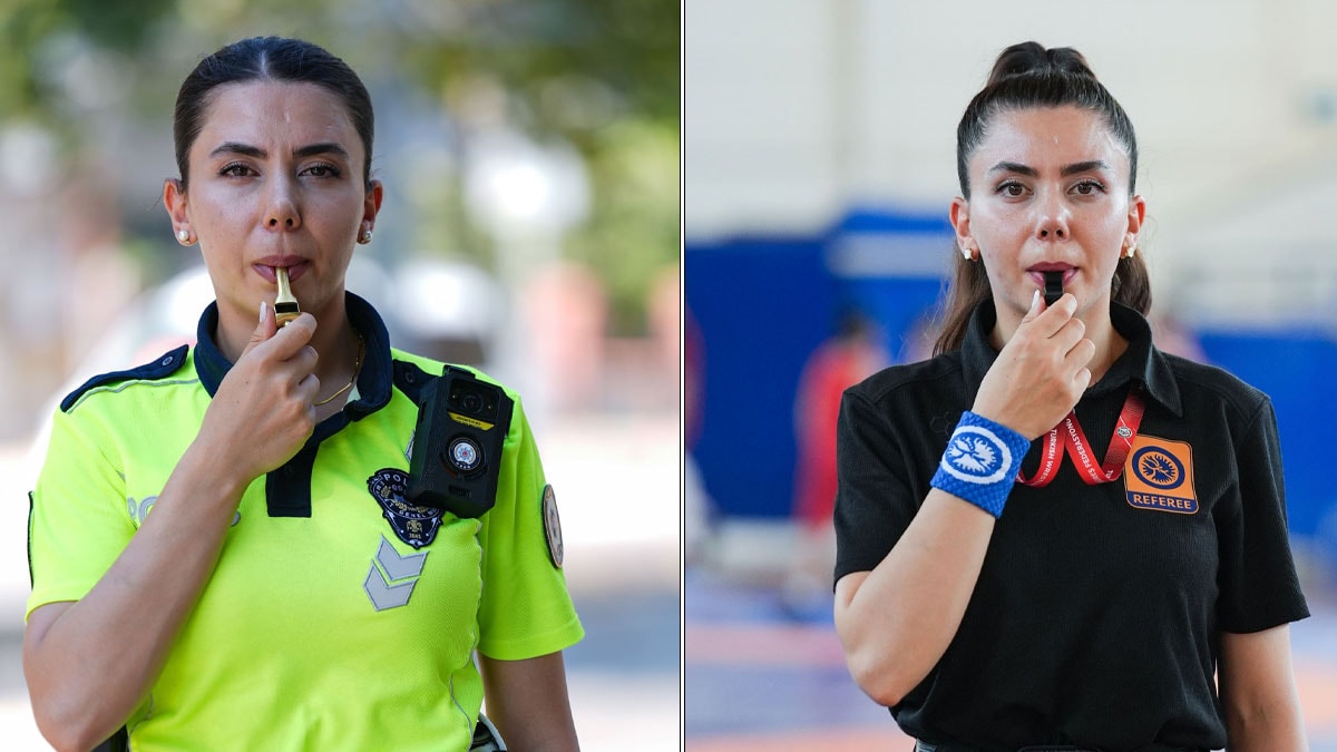 Çifte mesai: Hem güreş minderinde hem trafikte düdük çalıyor
