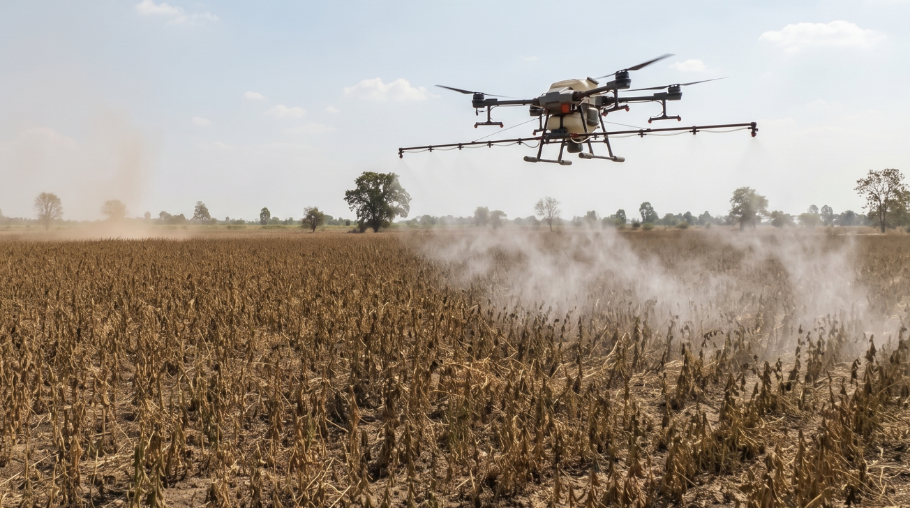 Dronla ilaçlama yapan çiftçinin tarlası bir gecede zarar gördü