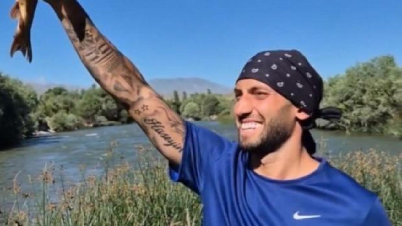 Milli yıldız Hakan Çalhanoğlu, memleketi Bayburt'ta balık tuttu