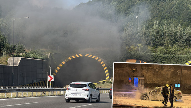 Bolu Dağı Tüneli'nde alev alan otomobil küle döndü: Ankara yönü trafiğe kapatıldı