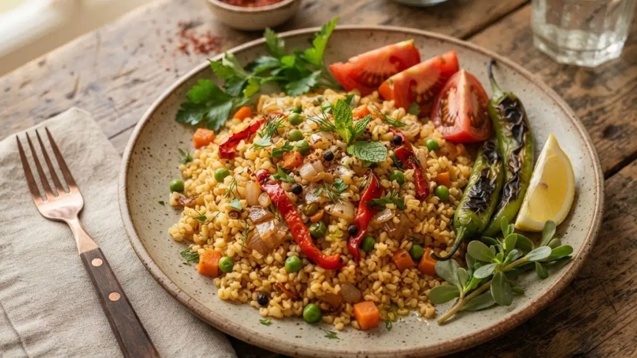 Tane tane, kokulu sebzeli bulgur pilavı tarifi. . .